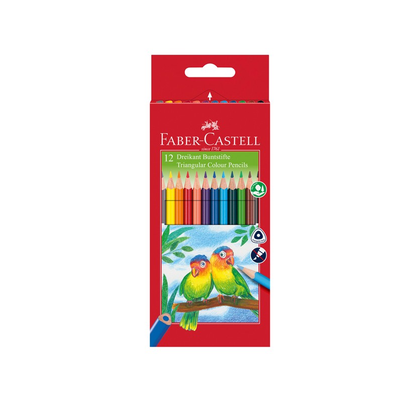 Astuccio 12 Pastelli Colorati Triangolari Eco + Temperino Faber Castell