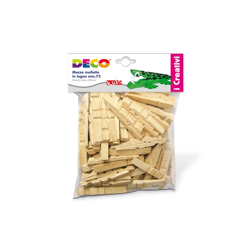 Mezze Mollette Legno - 72mm - Deco - Sacchetto 100 Pezzi