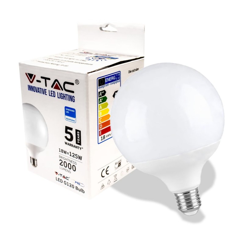 Lampada Led V-tac Sfera E27 18w 6400k  Samsung Sku-125