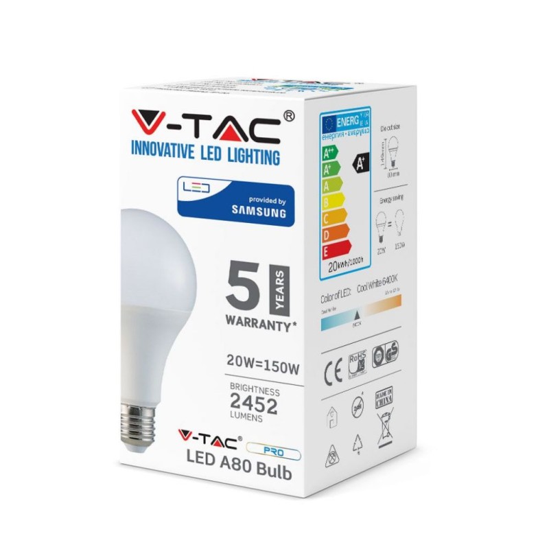 Lampada Led V-tac Goccia E27 20w 3000k  Samsung Sku-237