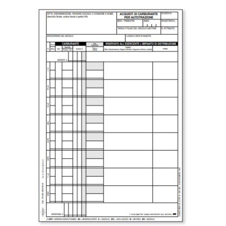 Scheda Carburante 21x15 Cr503 18 Prelievi Cierre Registri