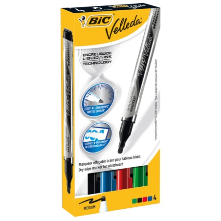 Astuccio 4 Marcatori P.tonda Whiteboard Velleda  Liquid Ink Pocket Bic