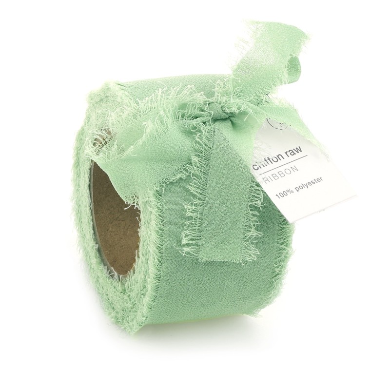 Nastro Chiffon Raw Sfrangiato 10mt X 40mm Verde Sage Green 5655.1040.60 Vivant