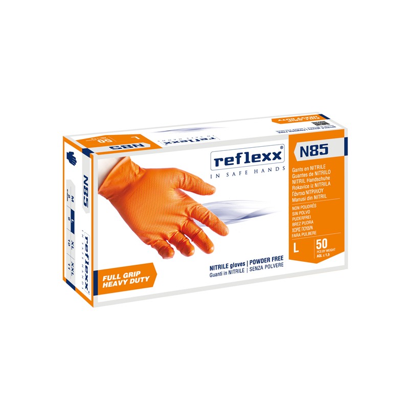 Guanti In Nitrile N85 Ultra Resistenti Tg L Arancione Reflexx - Conf.50pz