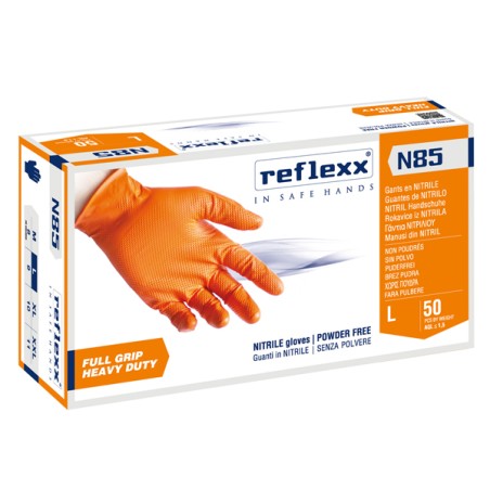 Guanti In Nitrile N85 Ultra Resistenti Tg L Arancione Reflexx - Conf.50pz