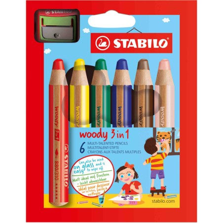 Astuccio 6 Pastelli Stabilo Woody 3in1 + Temperino