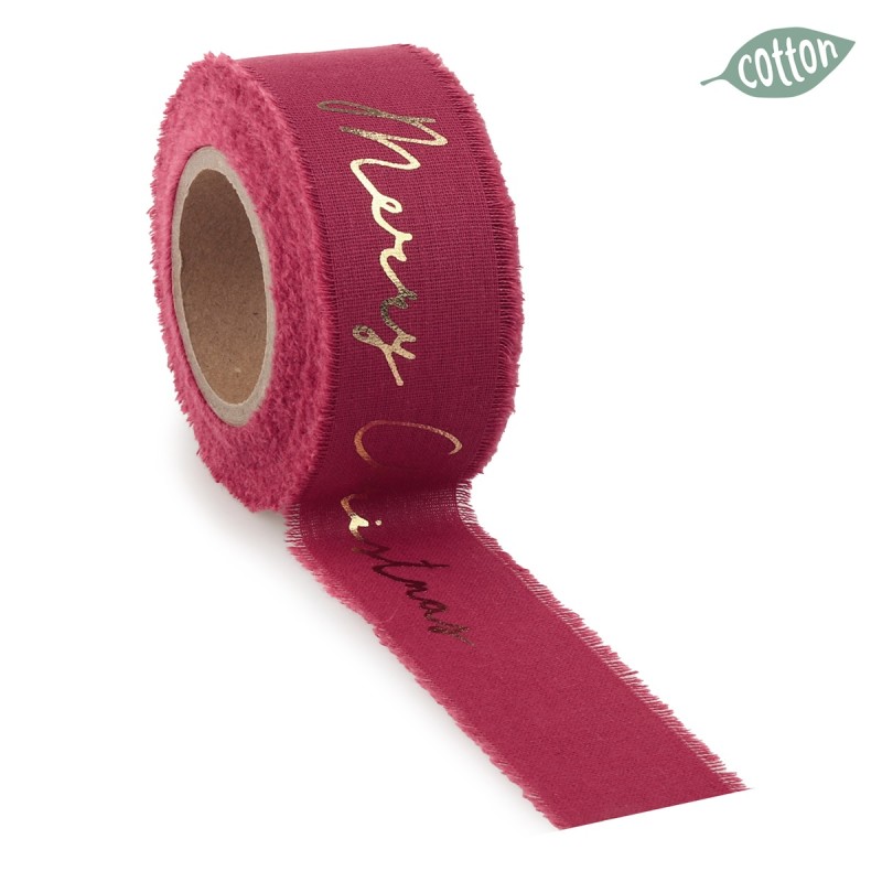 Nastro Vivant Cotton Raw Mc Merry Christmas 10mtx35mm 25 Bordeaux 5525.1035.25