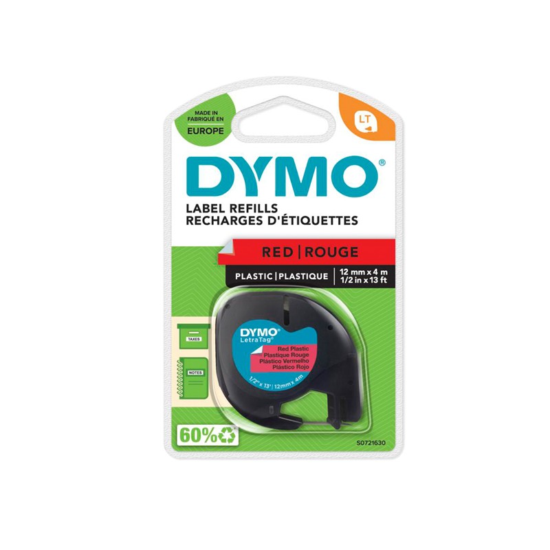 Nastro In Plastica Dymo Letratag 12mmx4m Rosso 912030