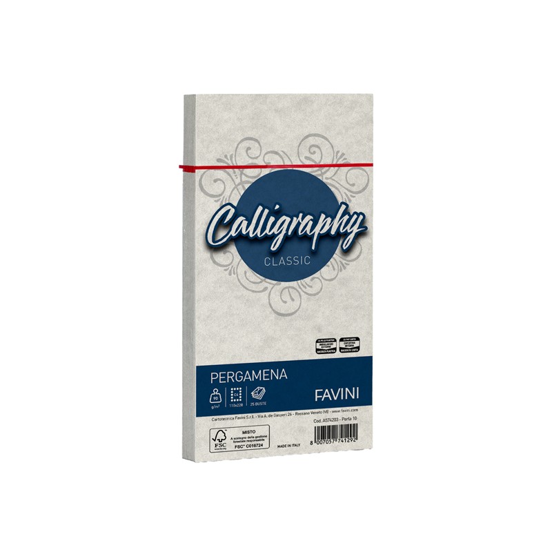 25 Buste Calligraphy Pergamena 11x22cm 90gr Perla 10