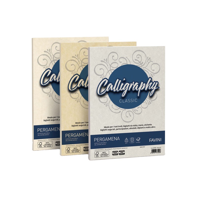 Carta Calligraphy Pergamena 90gr A4 50fg Crema 05 Favini A692204