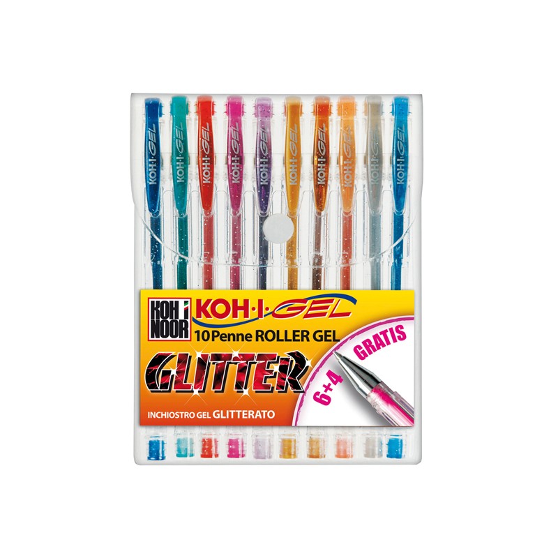 Bl.penna Gel Sparkling Glitter 10pz Kohinoor