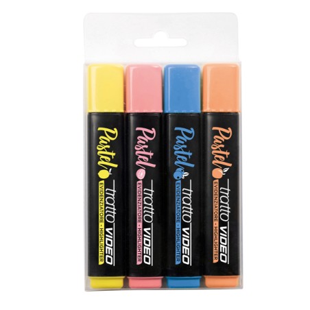 Astuccio 4 Evidenziatori Tratto Video Pastel Colori Assortiti