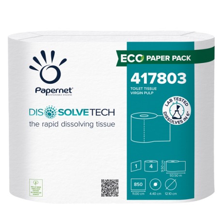 Pacco 4 Rotoli Carta Igienica 850 Strappi Dissolvetech Papernet