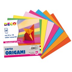 Confezione 20 Fogli Carta Per Origami 14x14cm Colori Assortiti Deco