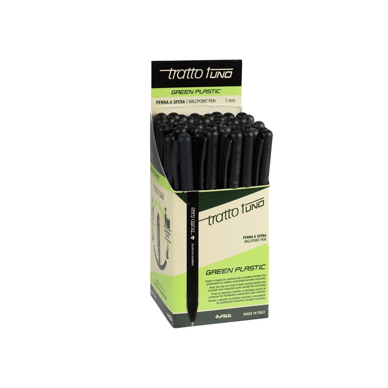 Scatola 50 Penna Nero Tratto 1 Green Punta Media 1.0mm